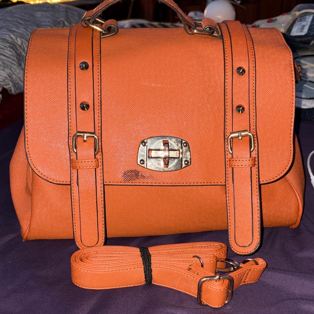 Orange Leather Satchel Bag